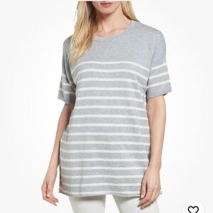 Eileen Fisher Organic Cotton Striped Short Sleeve Sweater NWT Size XL Coastal